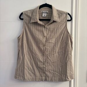 Columbia Sleeveless Button-Up Plaid Shirt Beige Tan Size XL Outdoors Utility